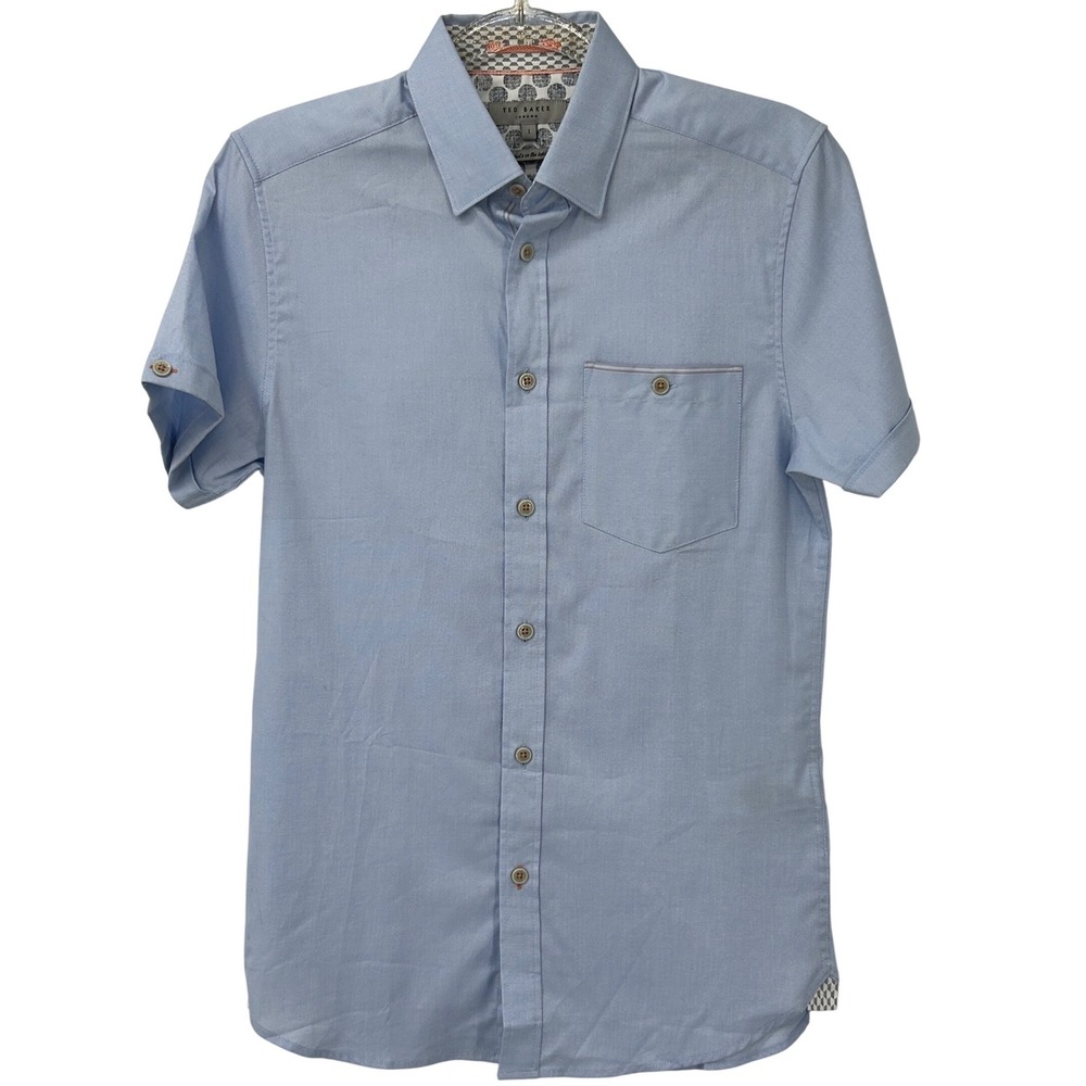 Ted Baker London Boys Light Blue Short Sleeve‎ Button Down Shirt Size 1